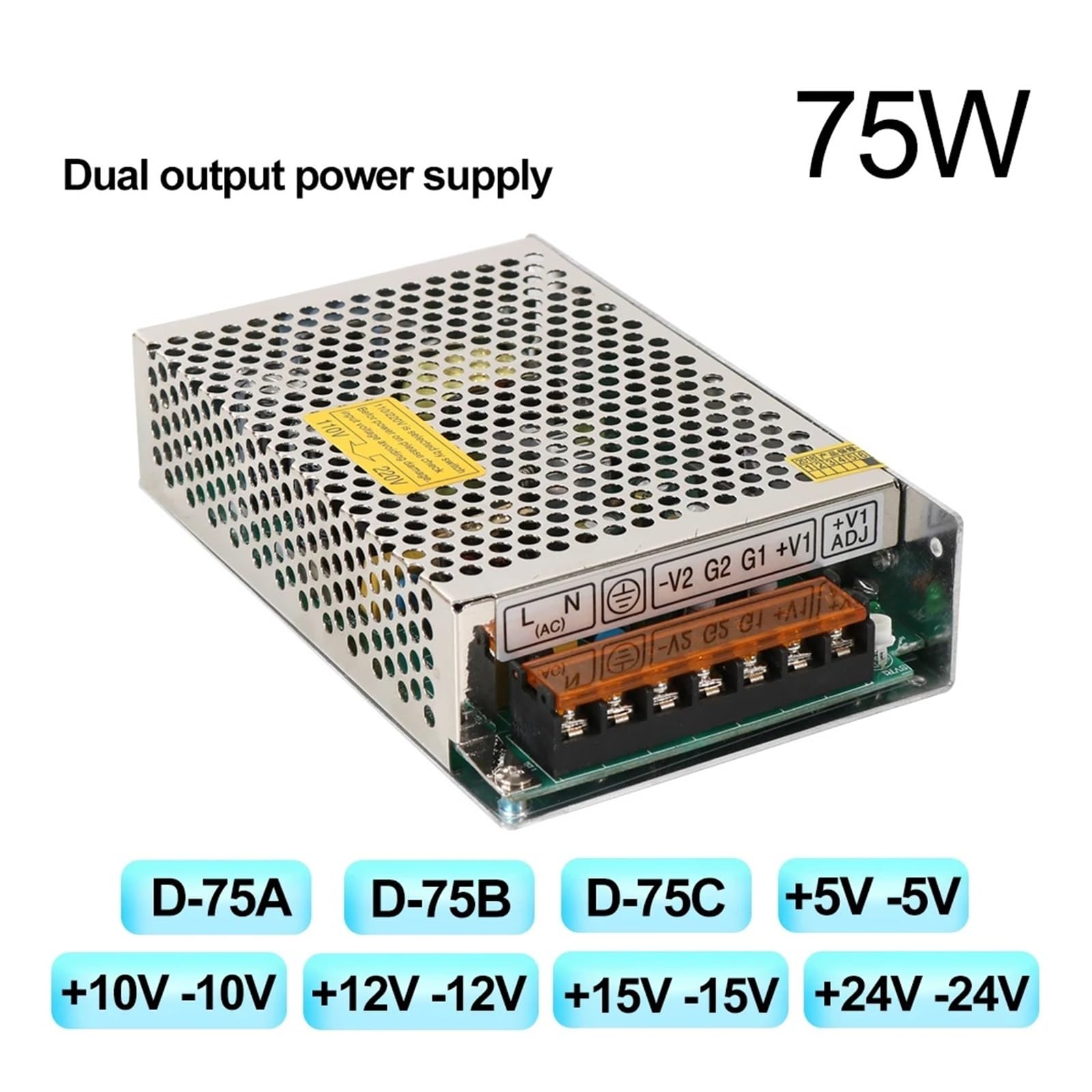 50W 60W 75W Dual-Netzteil D-60A 60B 60C +5V-5V +10V-10V +12V-12V +15-15V +24V-24V AC-DC-Schaltnetzteil D-50 D-75(D-60A 5V4A 12V 3A)