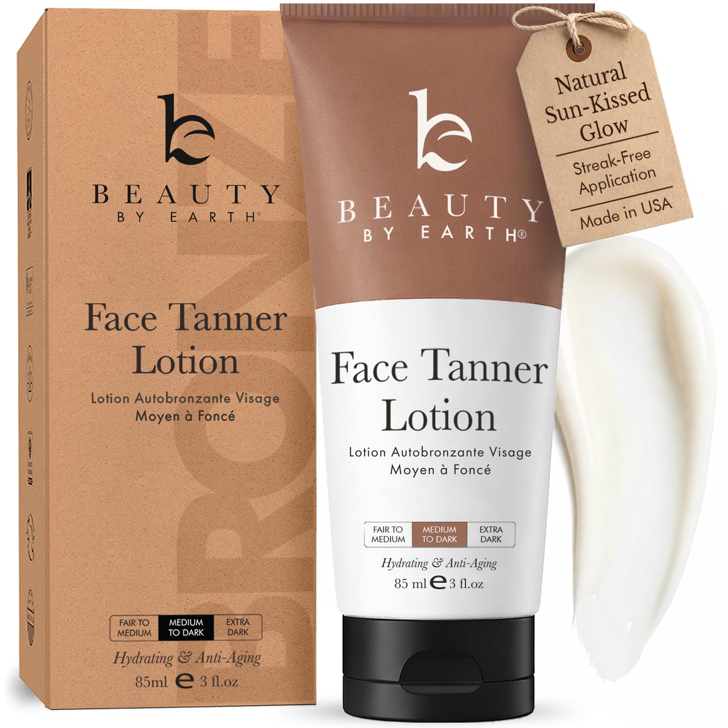 Face Tanner - USA Made with Natural & Organic Ingredients, Gradual Facial Self Tanner Lotion for Natural-Looking Fake Tan & Streak-Free Natural Glow