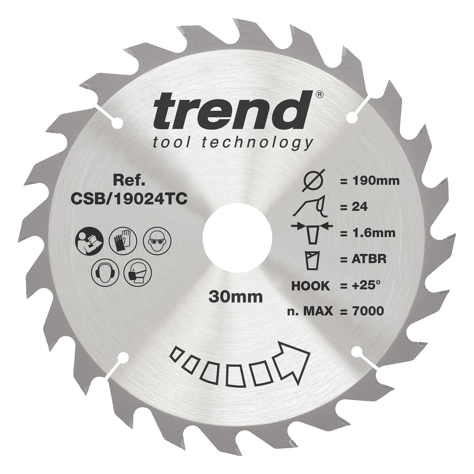 Trend CRAFTPRO Wood Cutting Saw Blade for DeWalt DCS575 190mm 24T 30mm