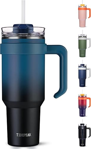 Botella de agua aislada de 40 onzas con asa y pajilla, botella de agua deportiva de metal grande, taza térmica de viaje de acero inoxidable, vaso