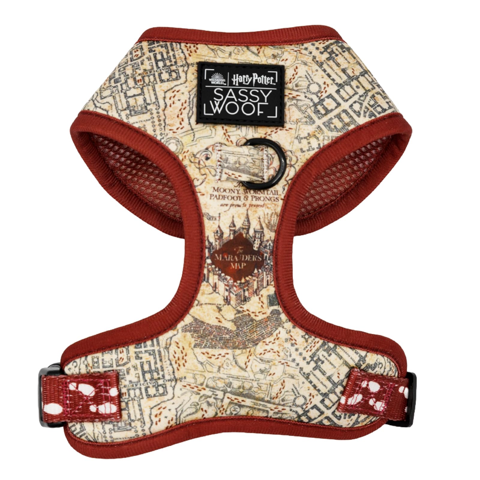 Sassy Woof Dog Adjustable Harness - Harry Potter™ Marauder's Map™ - M, Breathable Mesh, No Pull Design with Two D-Rings, Perfect for Medium Dogs -
