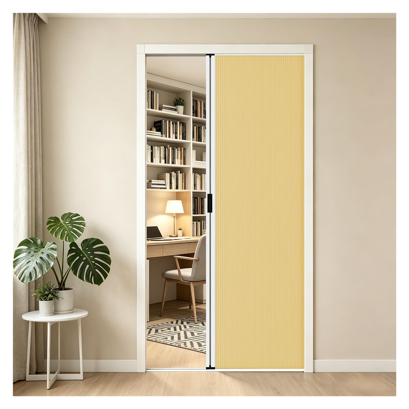 Space-Saving Study Accordion Door with Lock, No Drill Divider Screen for Closet Pantry Laundry Room, Customizable Flexible Interior Kitchen Folding Doors(Yellow,150x200cm(59x79in))