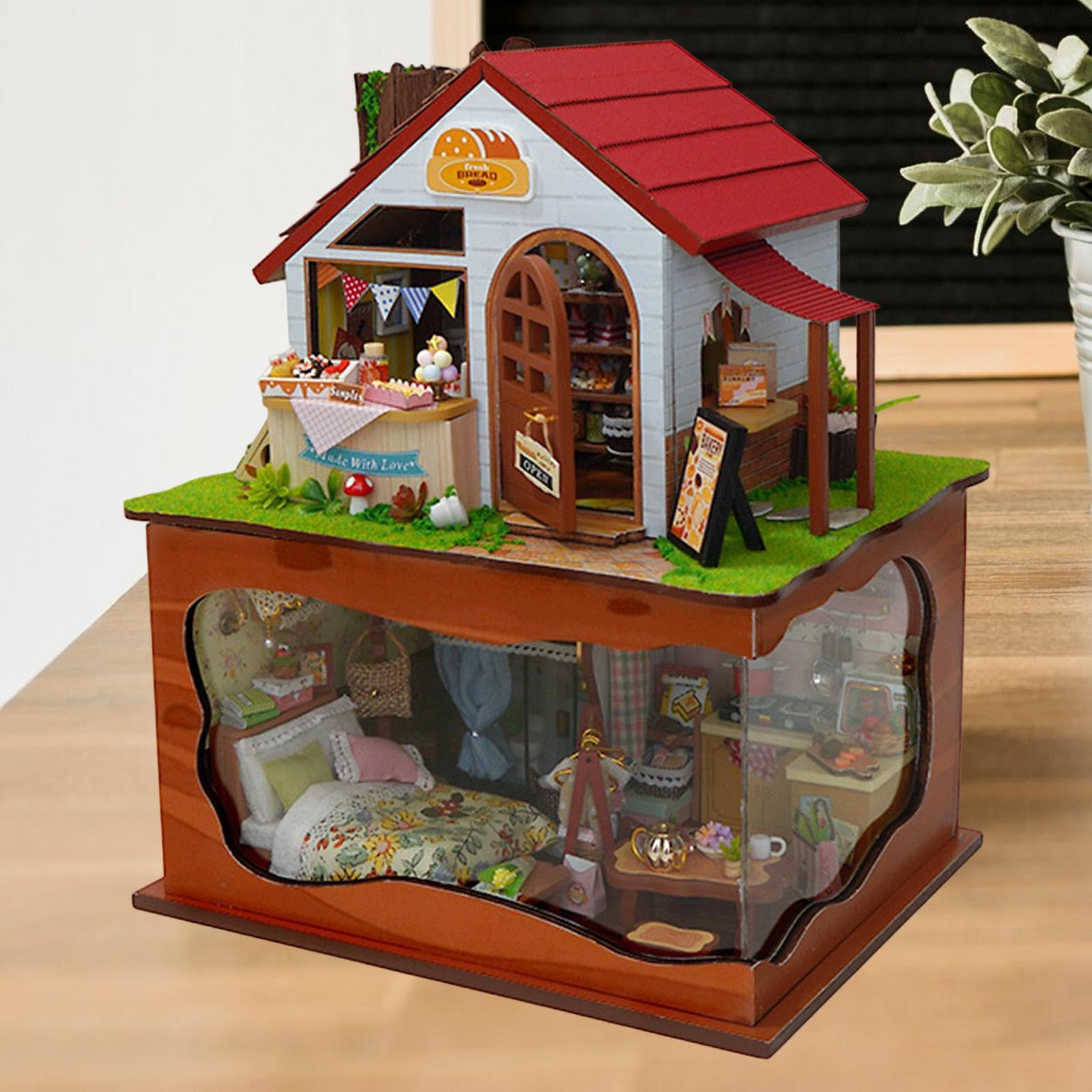 harayaa Kit Fai da Te per Casa in Miniatura, Diorama da Comodino, Costruzione di Una Casa, Panetteria in Miniatura Fai da Te