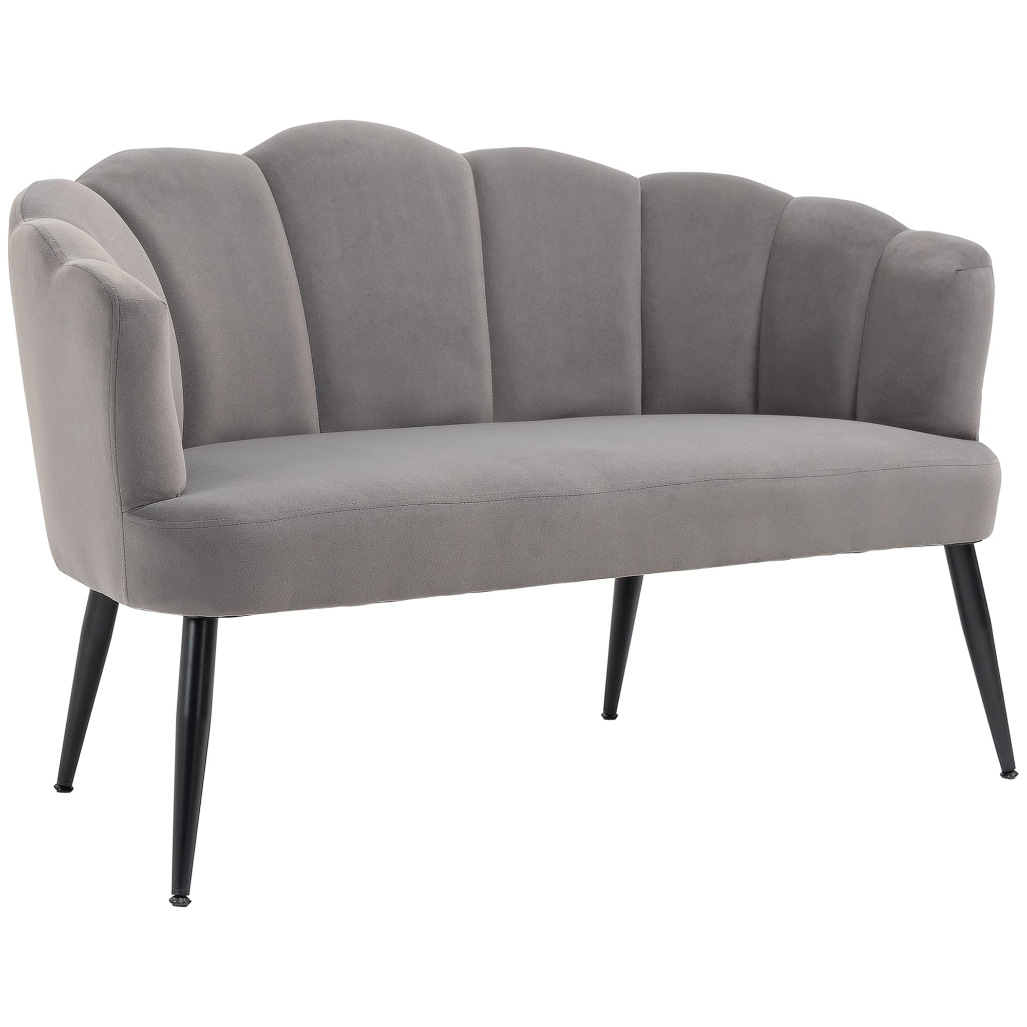 HOMCOM Divano 2 Posti in Velluto, Divano a Conchiglia, Divanetto da Salotto, con Gambe in Metallo, Stile Moderno, Elegante, da Soggiorno, 132x66x80cm, Grigio