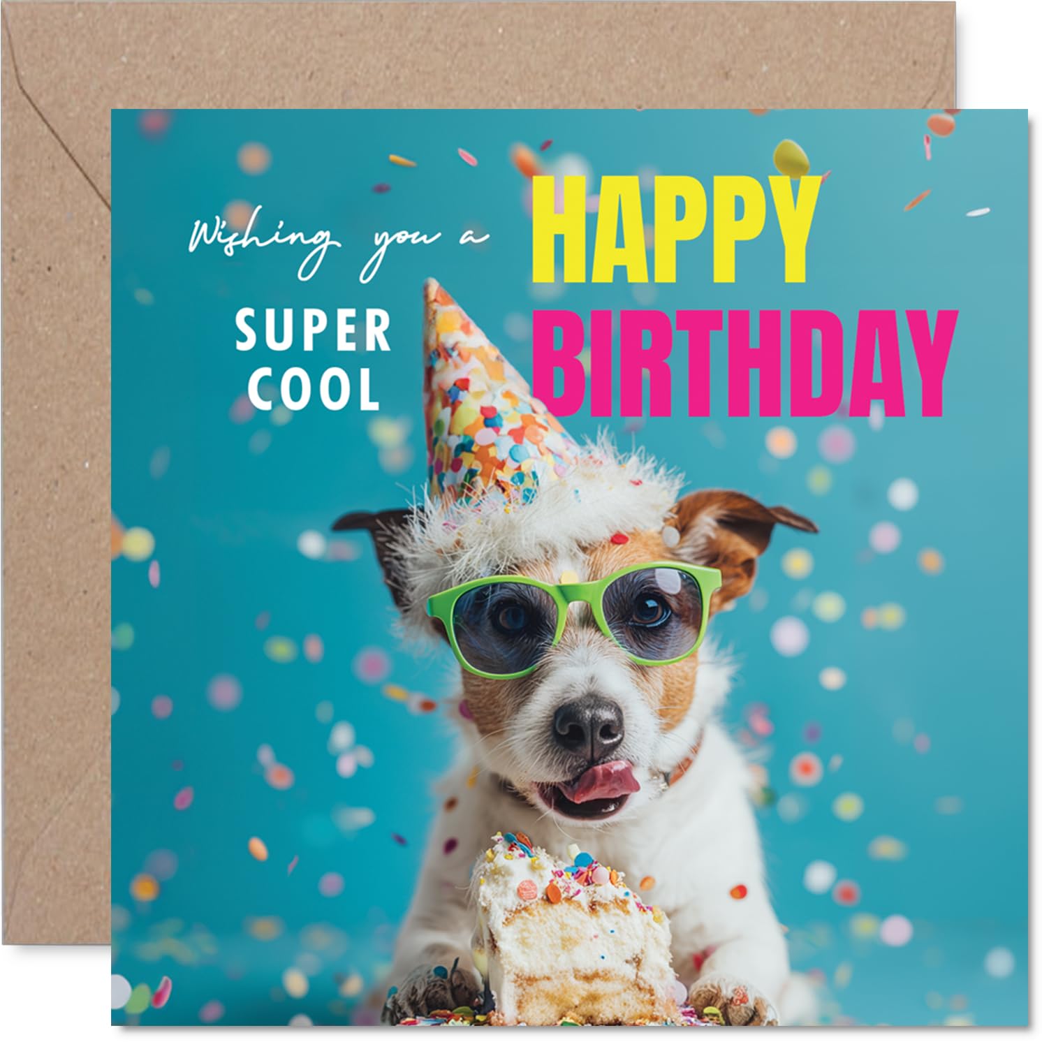 Family Birthday Card - Pawsome Cake - Happy Birthday Card for Family from Colleague Friends, 145mm cool dog Bday Greeting Cards