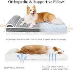 Lit de chien orthopédique Grand Chien Size avec Oreiller 91x61cm, Lits de canapés pour animaux de compagnie avec couvercle lavable amovible et fond antidérapant, gris