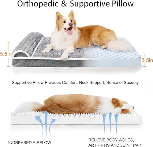 Miniatura 6 de Cama ortopédica para perros de gran tamaño con almohada de 36 x 24 pulgadas, impermeable, suave, cómoda, de espuma para mascotas, con funda