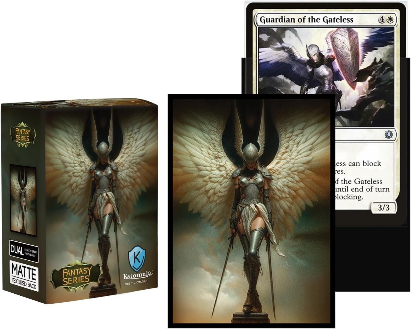 100 MTG Card Sleeves with 100 Inner Sleeves, Textured Back Art Sleeve, Fit Standard Size Cards - Angel