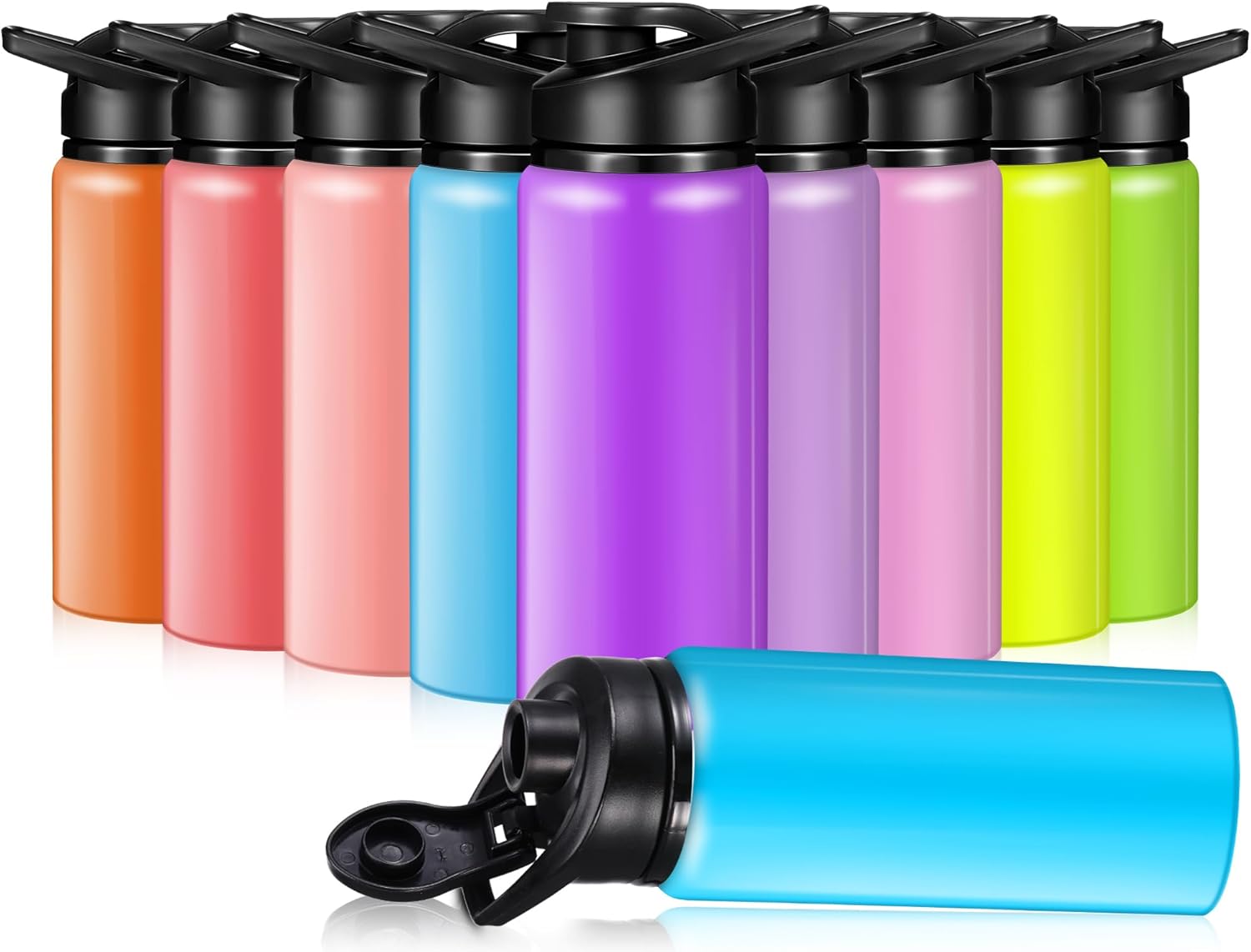 Mimorou 10 Pieces 20oz Reusable Aluminum Water Bottles Bulk Multicolor Outdoor Sports Water Bottles for Travel, Gym, Hiking, Cycling, Camping, Fishing, Snap Lid(Macaron Color)