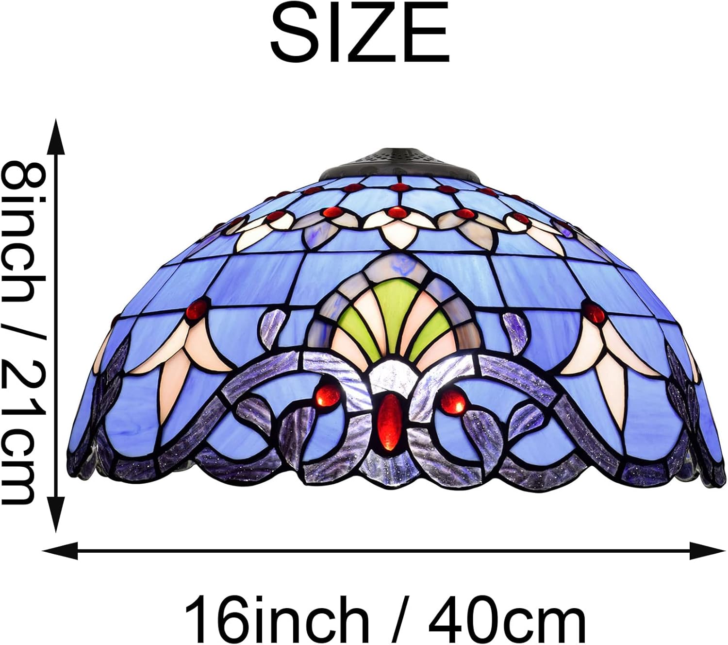 16 Inch Baroque Lamp Shade Replacement Only Tiffany Style Stained Glass Lampshade Retro Pastoral Lamp Cover Accessories Fit for Table Lamp Pendant Light Ceiling Light Floor Lights,Blue
