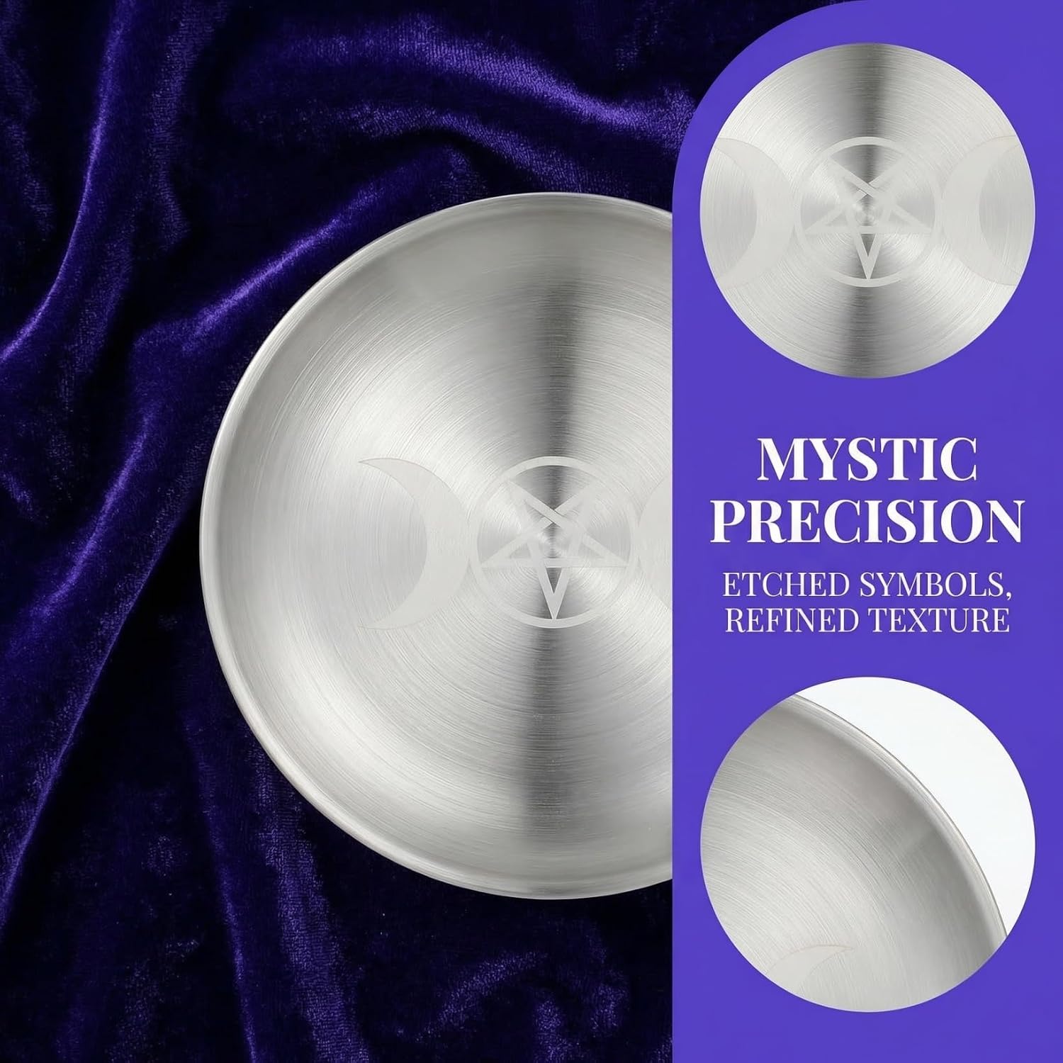 Hemobllo 2 Pcs Fireproof Altar Plate Set, Iron Pentagram Ritual Offering Bowl for Wiccan Witchcraft Spell Ceremonies Smudging, 5.58 Inch Silver Heat Resistant Spiritual Candle Holder Tray