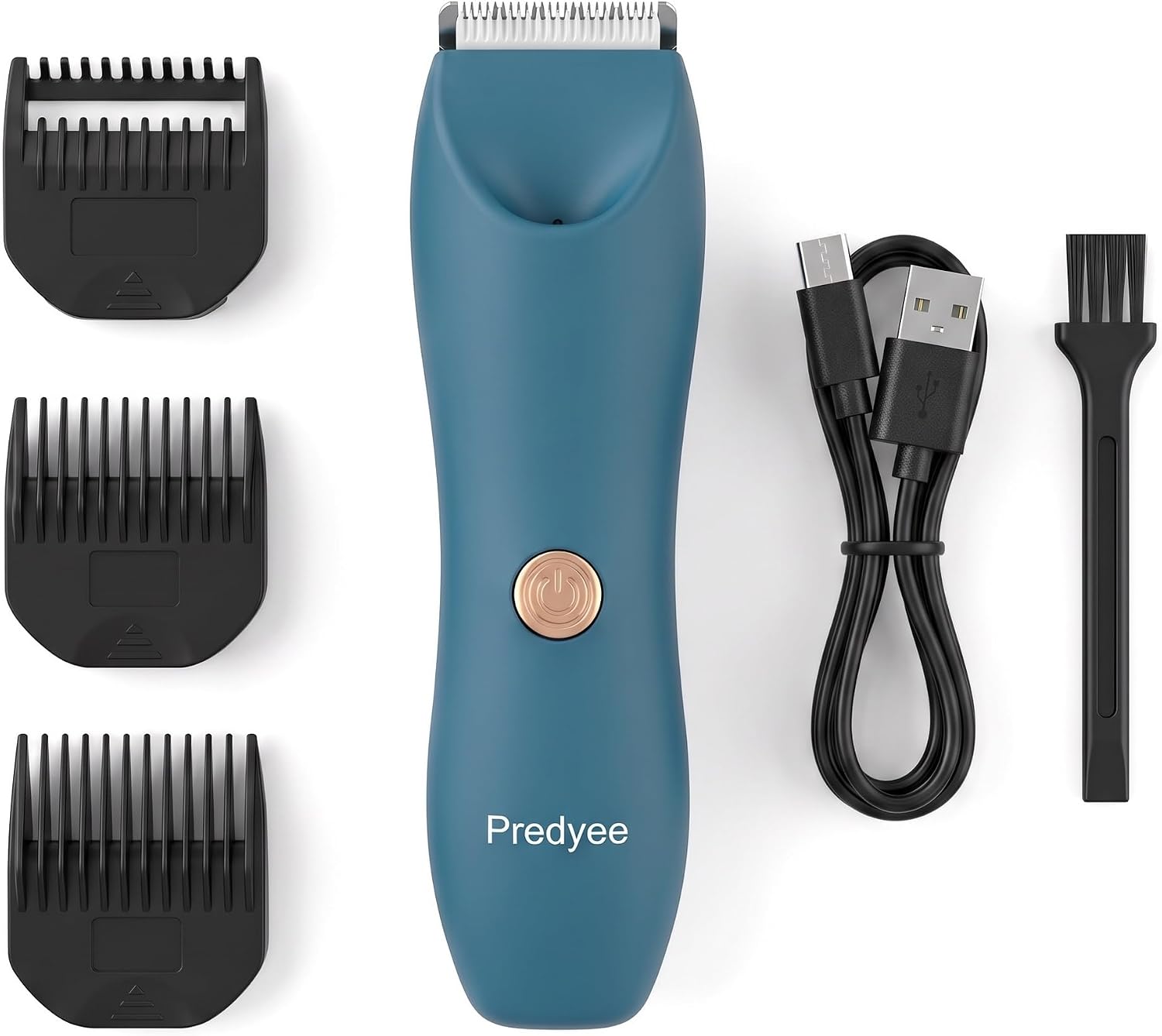Bikini Trimmer for Women, Electric Body Hair Trimmer for Pubic Hair and Sensitive Skin, Blue Womens Groomer for Legs Underarms and Groin IPX7 Waterproof USB-C Rechargeable with LED Light