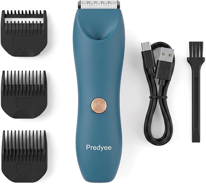 Aparador elétrico corporal Predyee azul com lâmina de cerâmica, luz LED, IPX7 e recarga USB-C