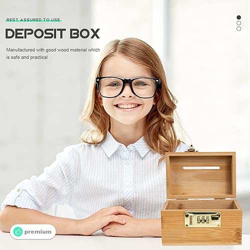 Miniatura 4 de Beavorty Caja de almacenamiento de dinero de madera para el tesoro, hucha vintage para niños, juguete de madera para almacenamiento de monedas, caja