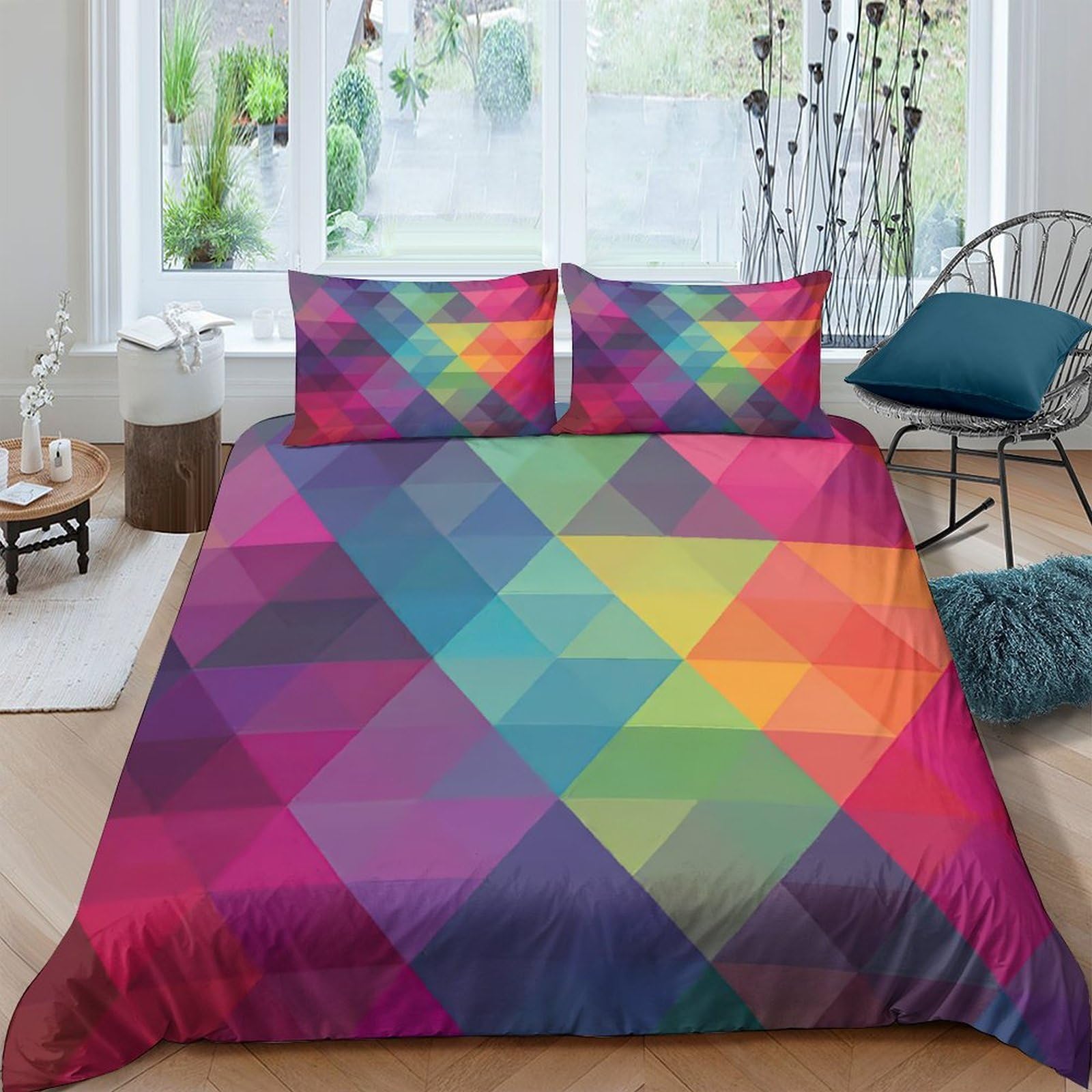Ctjqhvkz Style-8 3D Printed Colorful Geometric Fitted Sheet Microfiber Soft Anti-Slip Rainbow Prism Bed Cover For Bedroom Guest Room Decor Single（135X200cm）