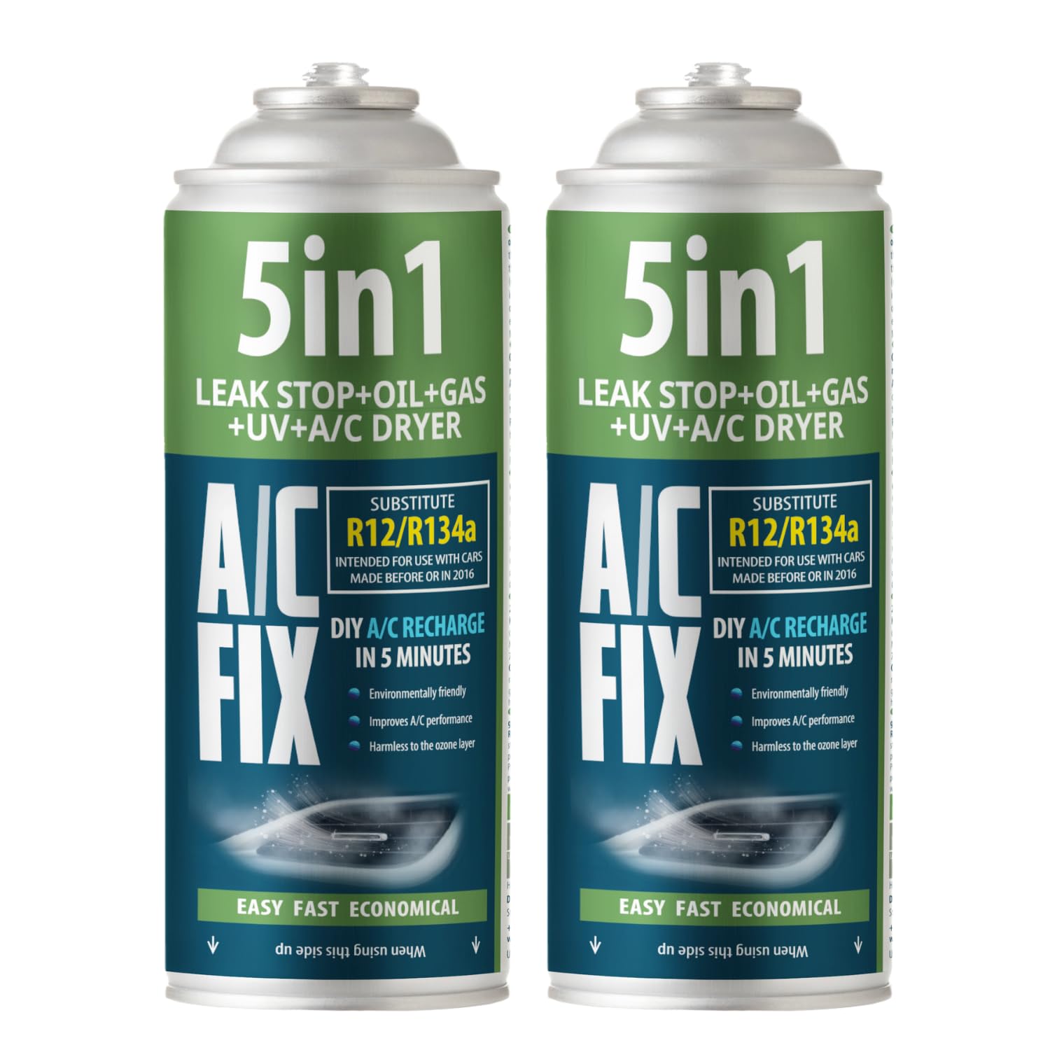 AC FIX 5 en 1 – R134a + R134a XL 470 g Refrigerante para aire acondicionado de coche con aceite, sellador, tinte UV y desecante. Aplicación rápida. Protege el compresor. - 4