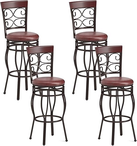 Miniatura 14 de Giantex - Juego de 2 taburetes de bar giratorios de 30 pulgadas, taburetes de bar de altura de barra con respaldo, asiento tapizado de cuero PU,