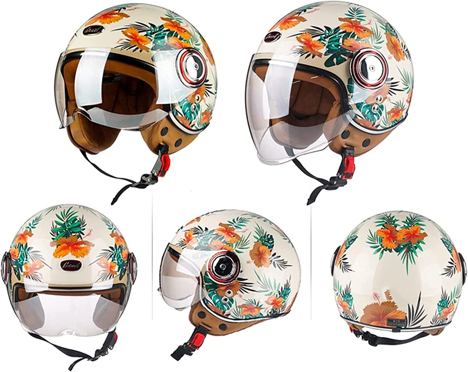 Adultos Casco Moto Jet Retro Casco Moto Abierto Casco De Patinete Eléctrico ECE Homologado Jet Casco Casco Moto para Mujer Hombre Adultos con Visera
