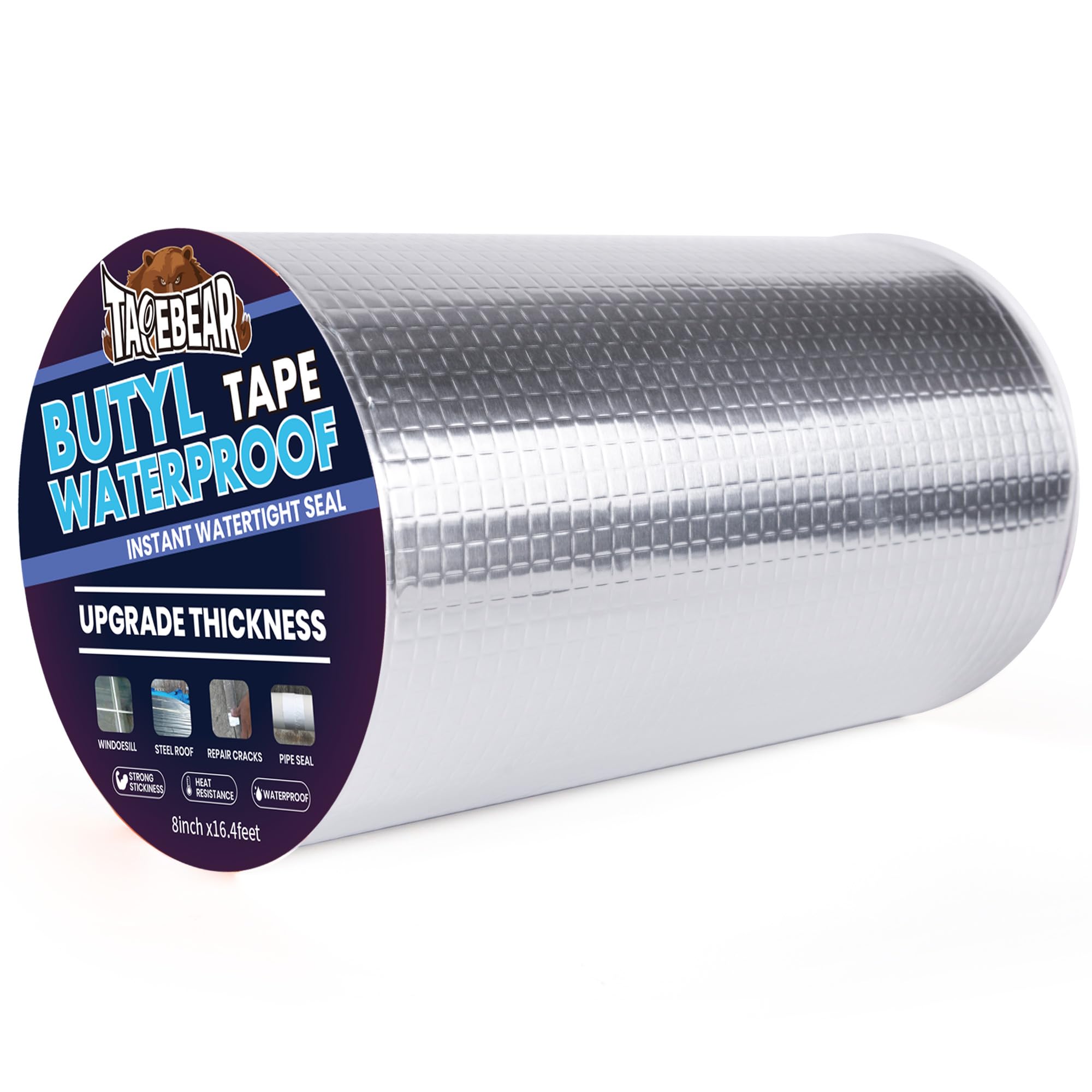 TAPEBEAR Extra Thicker Butyl Tape Waterproof 200mm x 5m, 1.3mm Aluminum Butyl Sealant Tape, Duct Sealing Adhesive for RV Roof Repair, Boat and Pipe Sealing, Metal, Glass & EDPM Roof Leak Patching