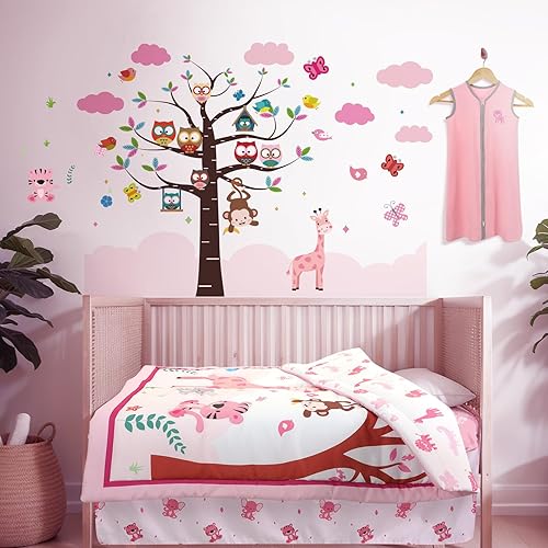 Miniatura 6 de Sunnyray Juego de ropa de cama de 6 piezas de animales de safari para niñas, tamaño estándar, juego de ropa de cama de bebé con edredón de bebé,