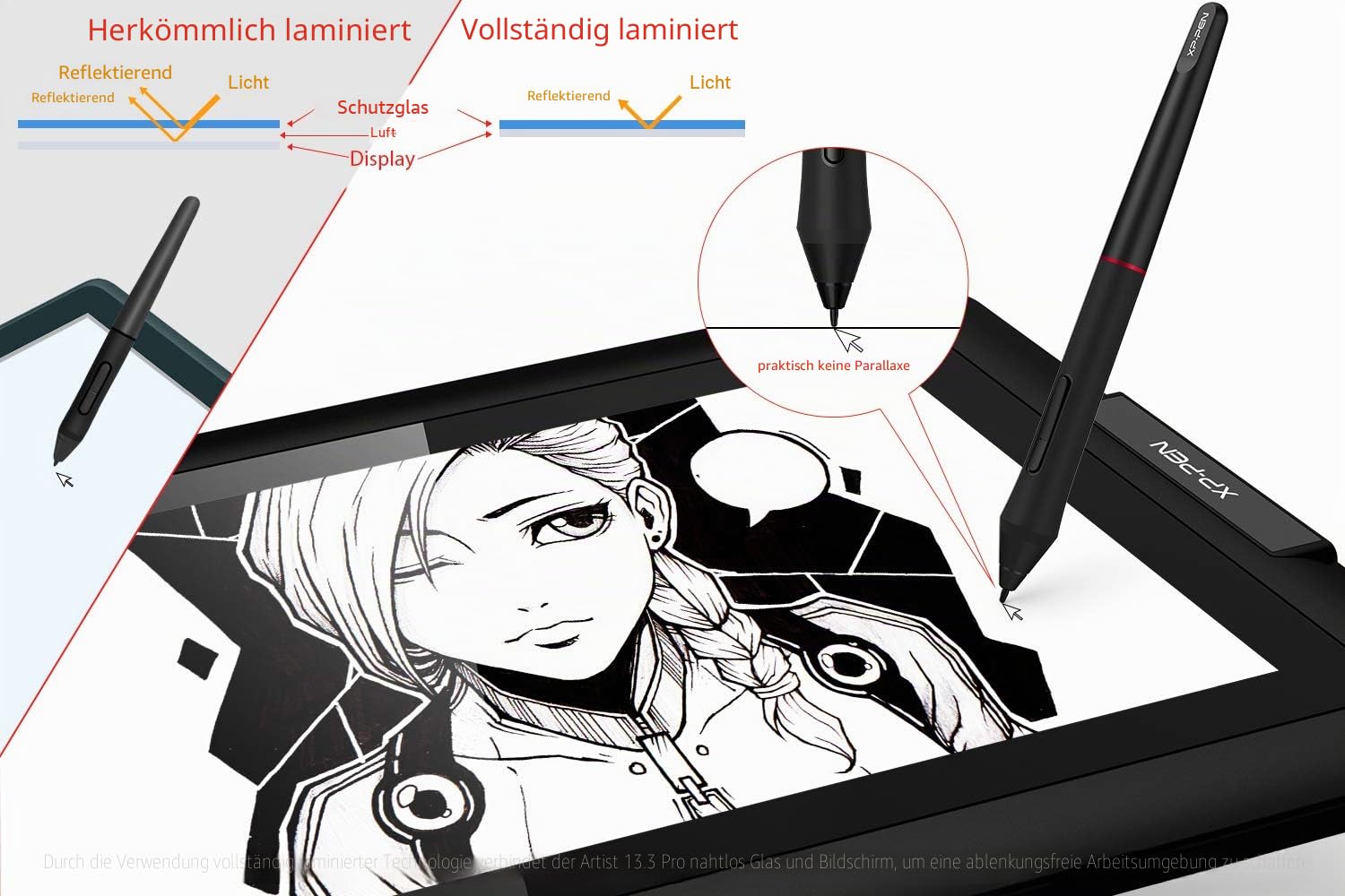 XPPen Artist 13.3 Pro Grafiktablett, vollamitiertes Pen Display, 88% NTSC, Drawing Tablet mit Stift für Home Office und E-Learning, mit Gratissoftware