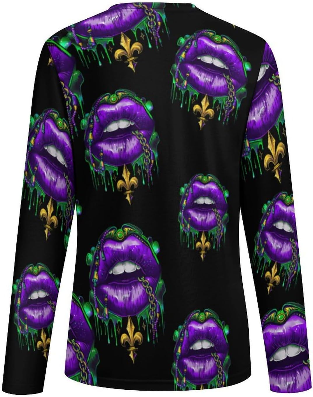 Mardi-Gras Lips Women's Pajama Top Sleepwear Pajamas Sleep T-Shirt Long Sleeve Shirt Crewneck Tee