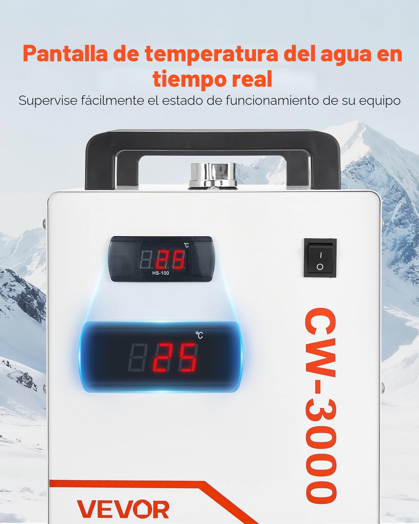 VEVOR Enfriador de Agua Industrial Caudal Máximo de 2,64 GPM Sistema de Enfriamiento de Enfriador de Agua con Tanque de 7 L con Ventilador de Alta Velocidad para Máquina de Grabado y Corte Láser 65 W