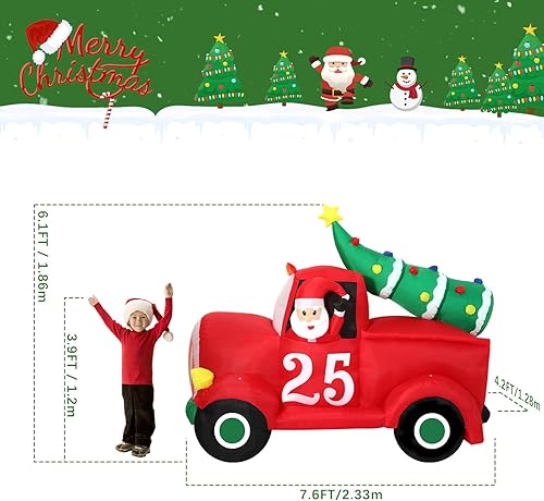 Miniatura 7 de Lewondr - Inflables, decoraciones de patio de Navidad inflables con luz led integrada, impermeable, decoración de Navidad, para camión rojo, para