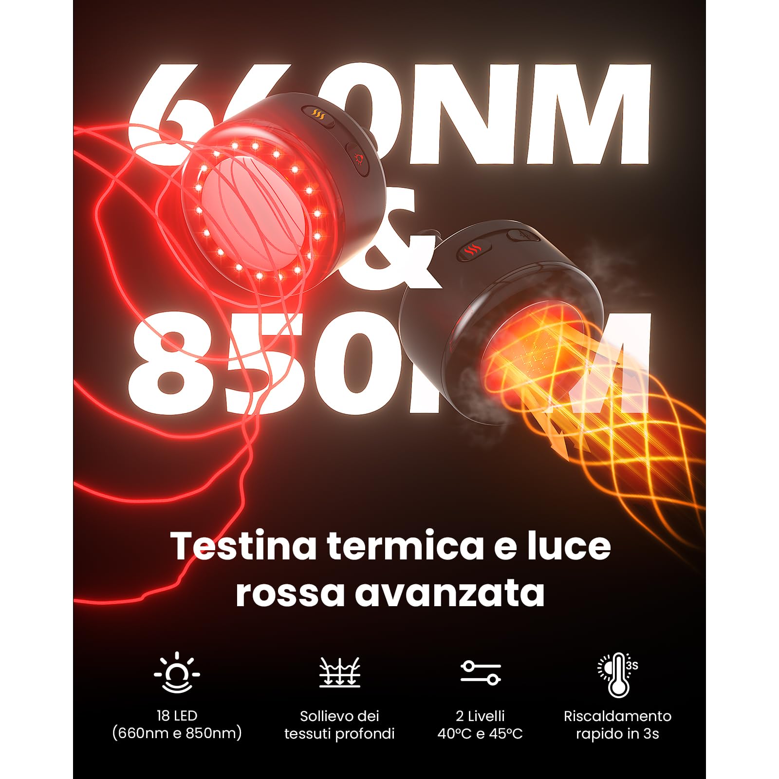BOB AND BRAD Pistola Massaggio Muscolare con Calore e Terapia a Luce Rossa, Massaggiatore a Percussione per Spalle e Gambe, 2 in 1 con Manico Ergonomico e 5 Velocità Regolabili