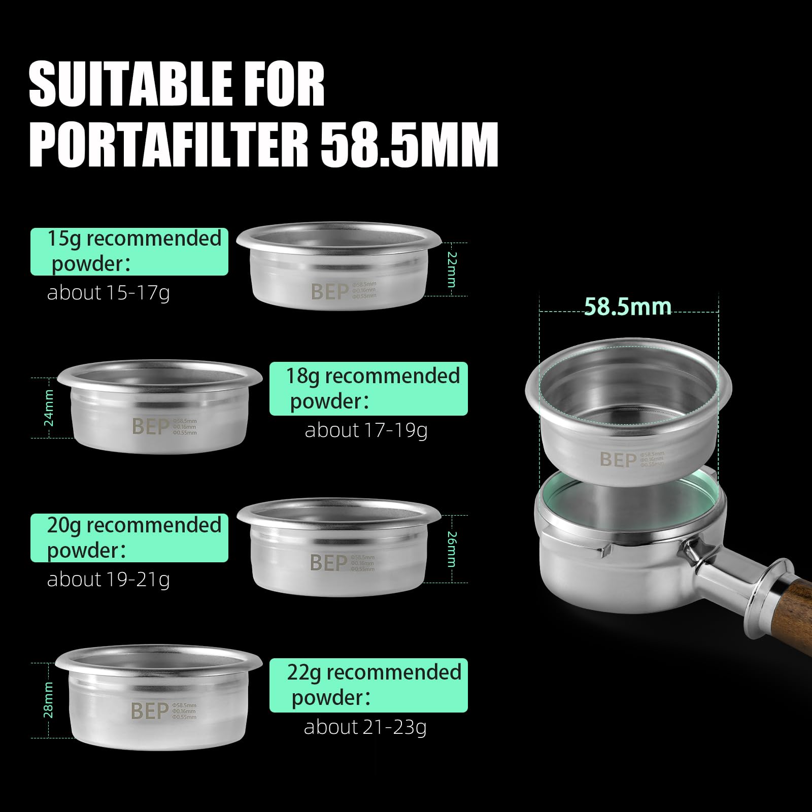 MHW-3BOMBER 58mm Portafilter Basket Filter 18g, Double Structure Filtration Bottom Thickness 0.8 mm - Image 2