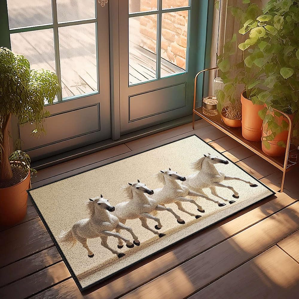 Paillasson Welcome-Ish chevaux blancs tapis d'entrée humour cuisine 50x80 cm