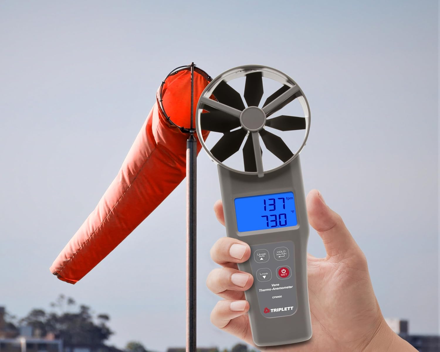 Triplett CFM400 4" Large Vane CFM/CMM Thermo-Anemometer - Air Flow, Velocity, and Temperature