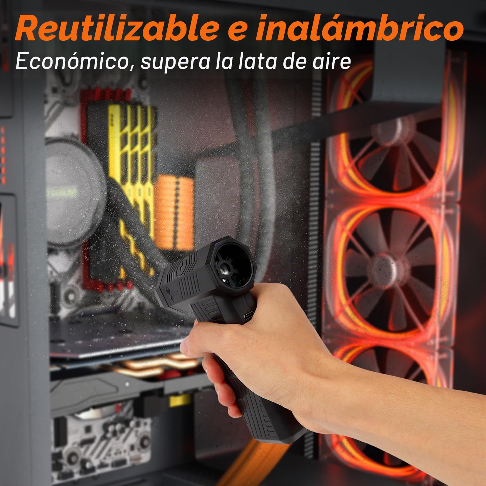 130.000 rpm soplador de aire – Pistola de aire comprimido con 4 boquillas, pantalla LCD, 240 minutos de autonomía, capacidad de la batería 4000 mAh para limpieza de PC/coche/hogar/aire acondicionado