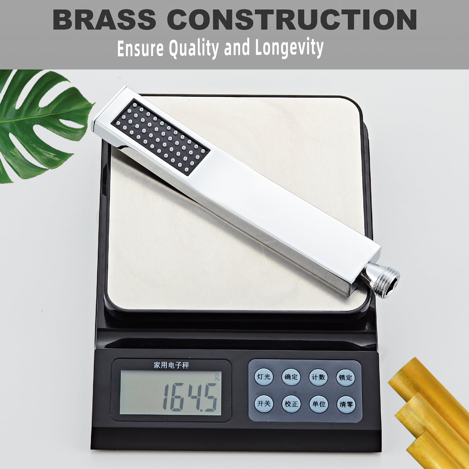 Cabezal de ducha de mano de latón de alta presión, cabezal de ducha cuadrado con conector de pared y kit de manguera de 58 pulgadas para sistemas de baño, estilo moderno (plateado)