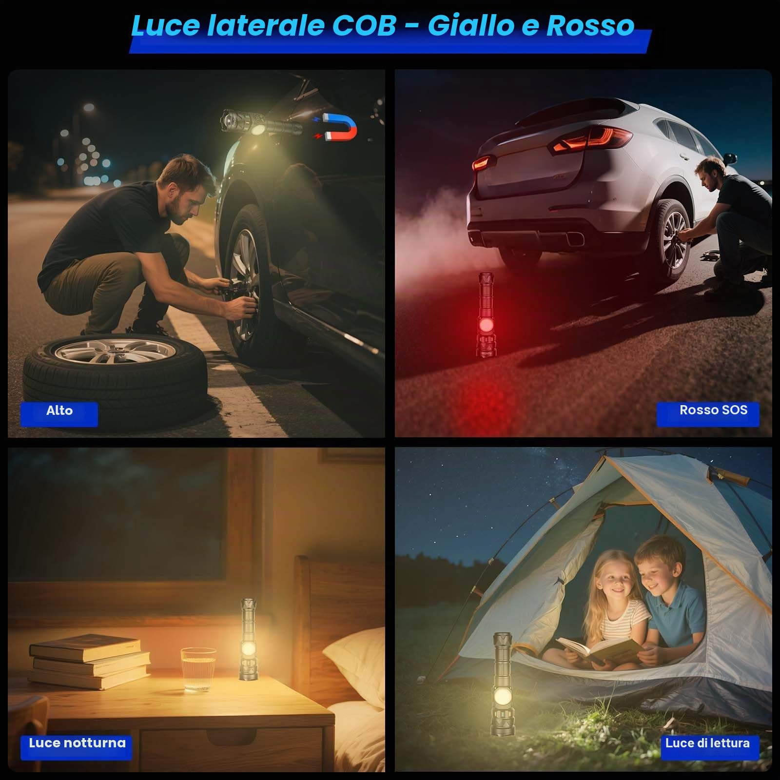 7000 mAh Batteria, Torcia LED Potente Professionale, 1000000 Lumen Torcia Led Ricaricabile Potente, Torcia Ricaricabile, zoomabile, 9 modalità, Per Campeggio Trekking Emergenza
