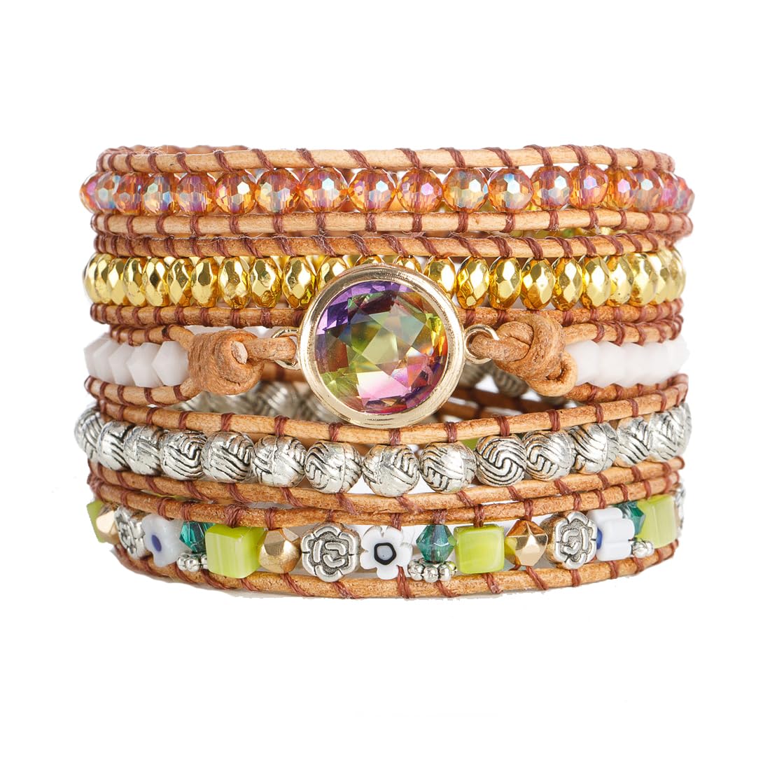 YGLINE Natural Stone Beaded Healing Wax String 5 Wraps Bracelets