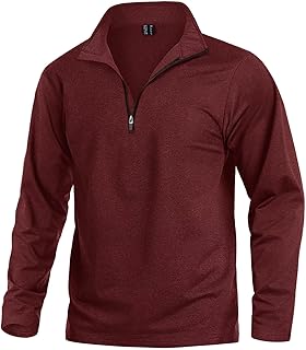 KEFITEVD Men's Athletic Shirts Long Sleeve 1/4 Zip Lightweight Fleece Lined Golf Active Pullover Workout Shirts Sweatshirt