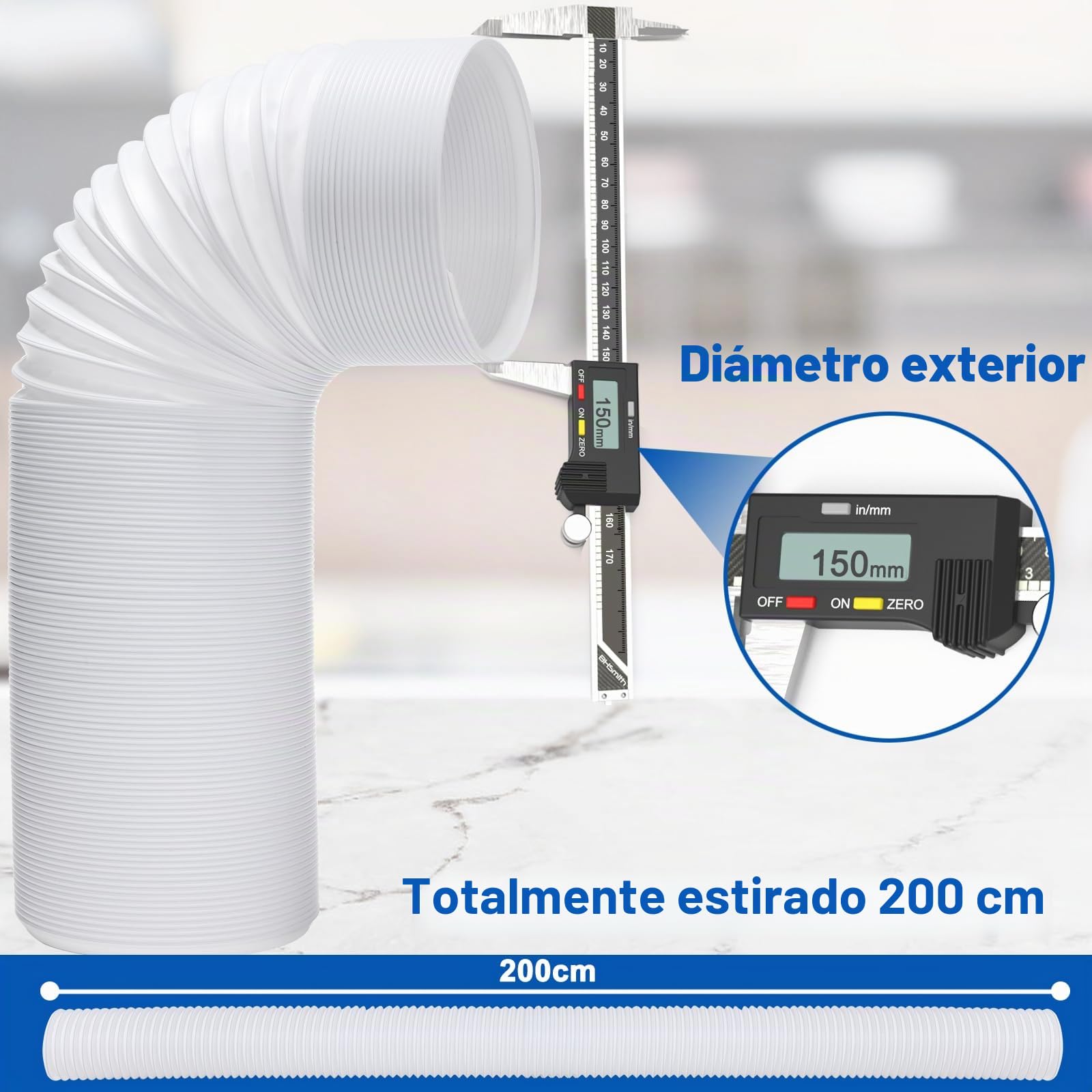 Manguera de Escape para Aire Acondicionado, Tubos Aire Acondicionado Portatil 2M Tubo Flexible Aire Acondicionado 15 cm de Diámetro, PP Plegable Tubo de Salida de Aire Universal (2M150MM)