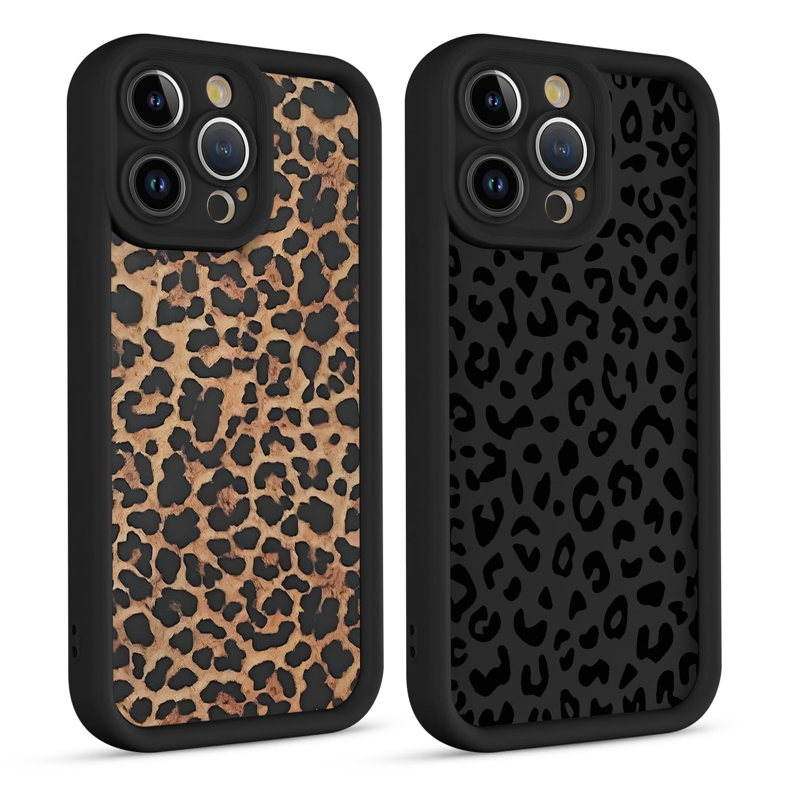 Kueqeay 2 Pezzi Cover per iPhone 15 Pro 6,1", Custodia Aesthetic Leopard Motivo 