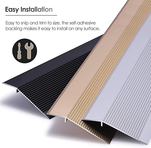 Miniatura 6 de Tira de transición de piso desigual para puerta, tira de transición de piso de 3.9 in de ancho, reductor de umbral de puerta para pisos irregulares,