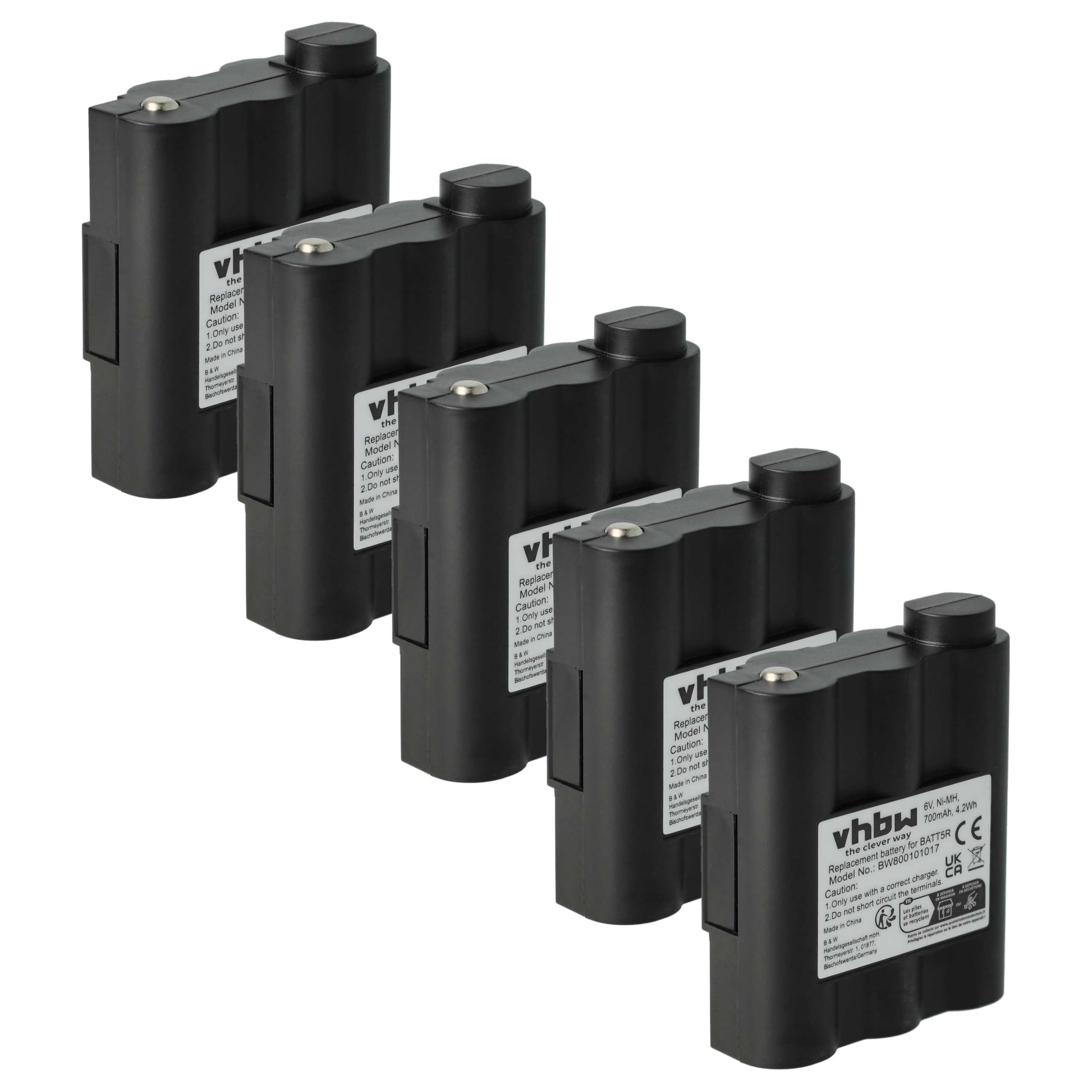 Alan Midland GXT-1000 G9 G7 XT PMR LPD GXT-1050 Atlantic Radio Batteria 700mAh 6V NiMH vhbw 5x