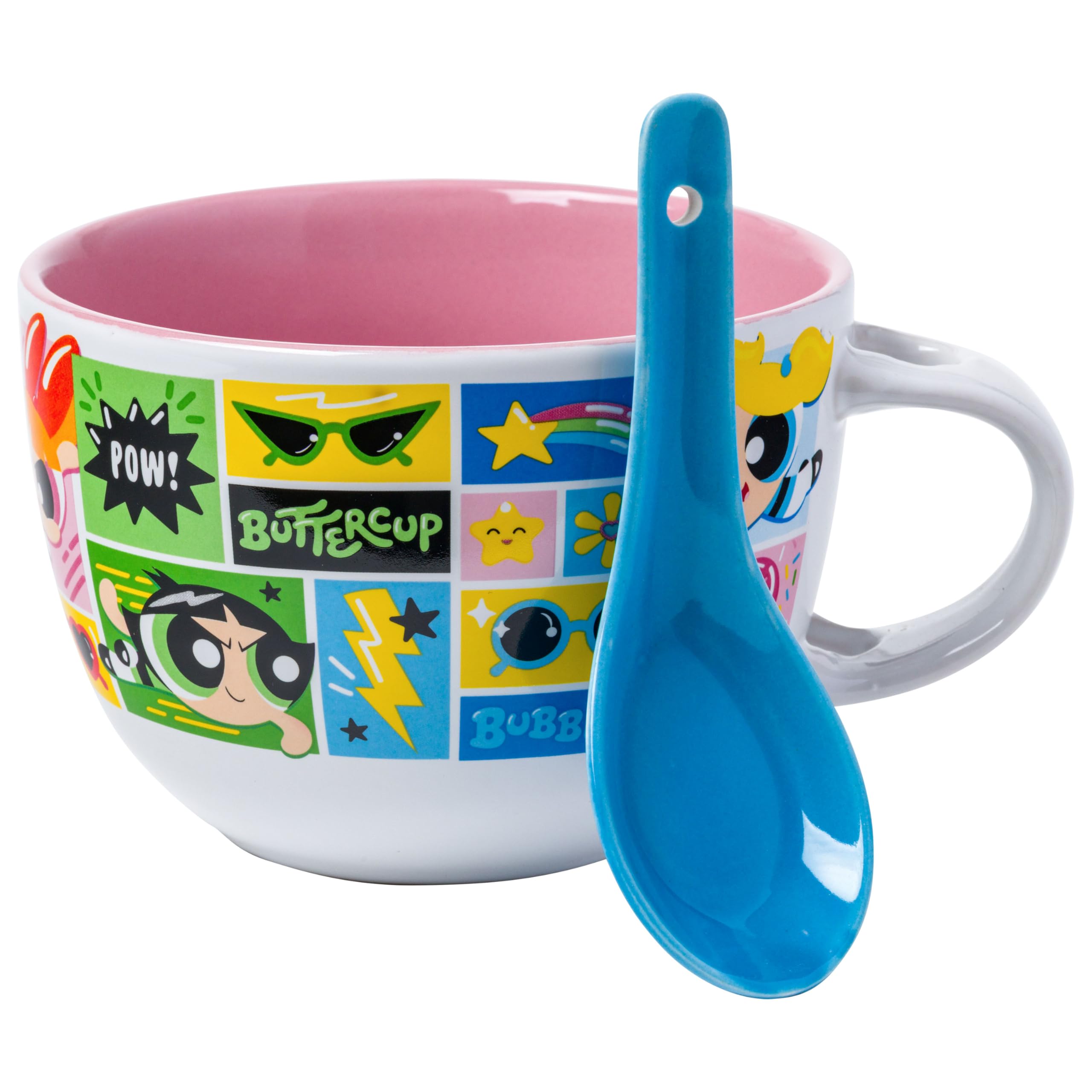 The Powerpuff Girls マグカップ スプーン付き Silver Buffalo The Powerpuff Girls Trio Panels Ceramic Soup Mug