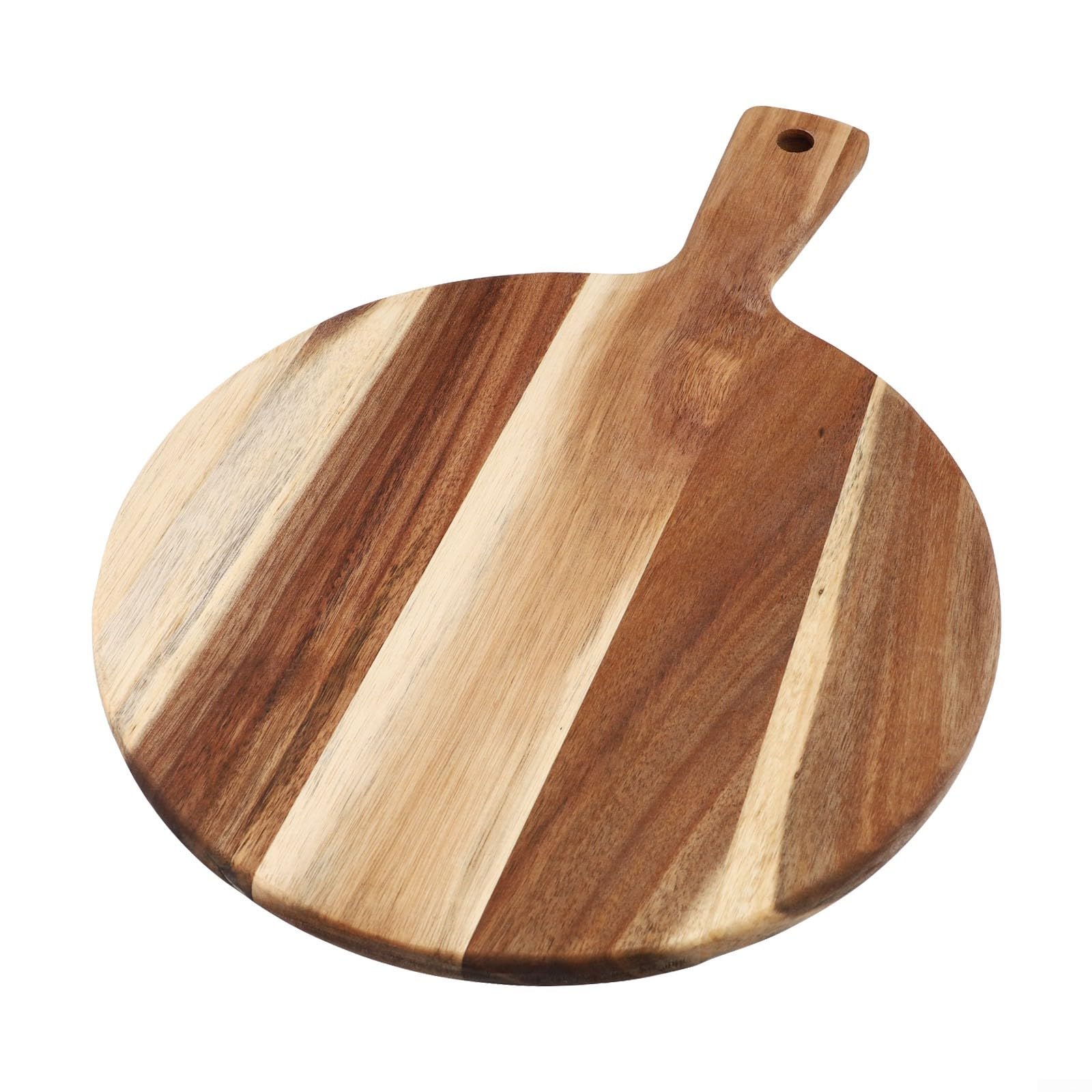 Naturalna deska do krojenia z drewna akacjowego i talerz do pizzy, 40 cm, okrągła konstrukcja, gładka polerowana krawędź, do kuchni, serwowania, wędlin, trwałe i eleganckie przybory kuchenne