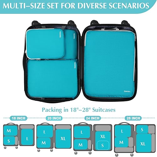 Miniatura 4 de Gonex cubos de compresión para embalaje, 3 piezas4 piezas de organizadores de equipaje de viaje de almacenamiento expandibles, 4 Pcs Azul, 4 PIEZAS