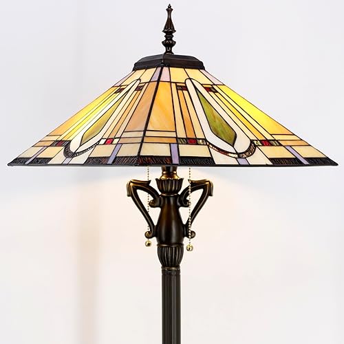 Tiffany Lámpara de pie estilo misión vitral luz de lectura de pie 16 x 16 x 64 pulgadas