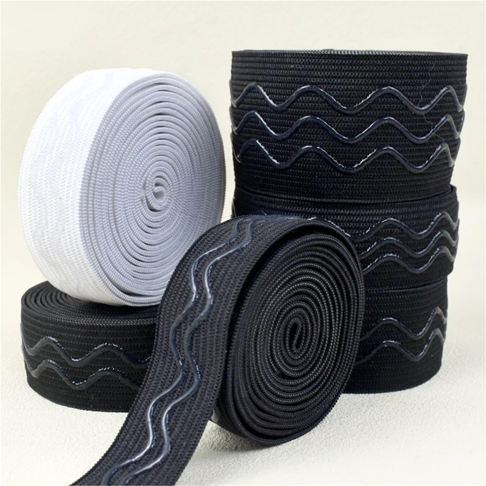 5-20M 25mm Fascia Elastica Antiscivolo for Biancheria Intima Cinghia in Silicone Ondulato Cintura Nastro Elastico Accessori for Cucire Fai da Te(EB013-Black1,20Meters)