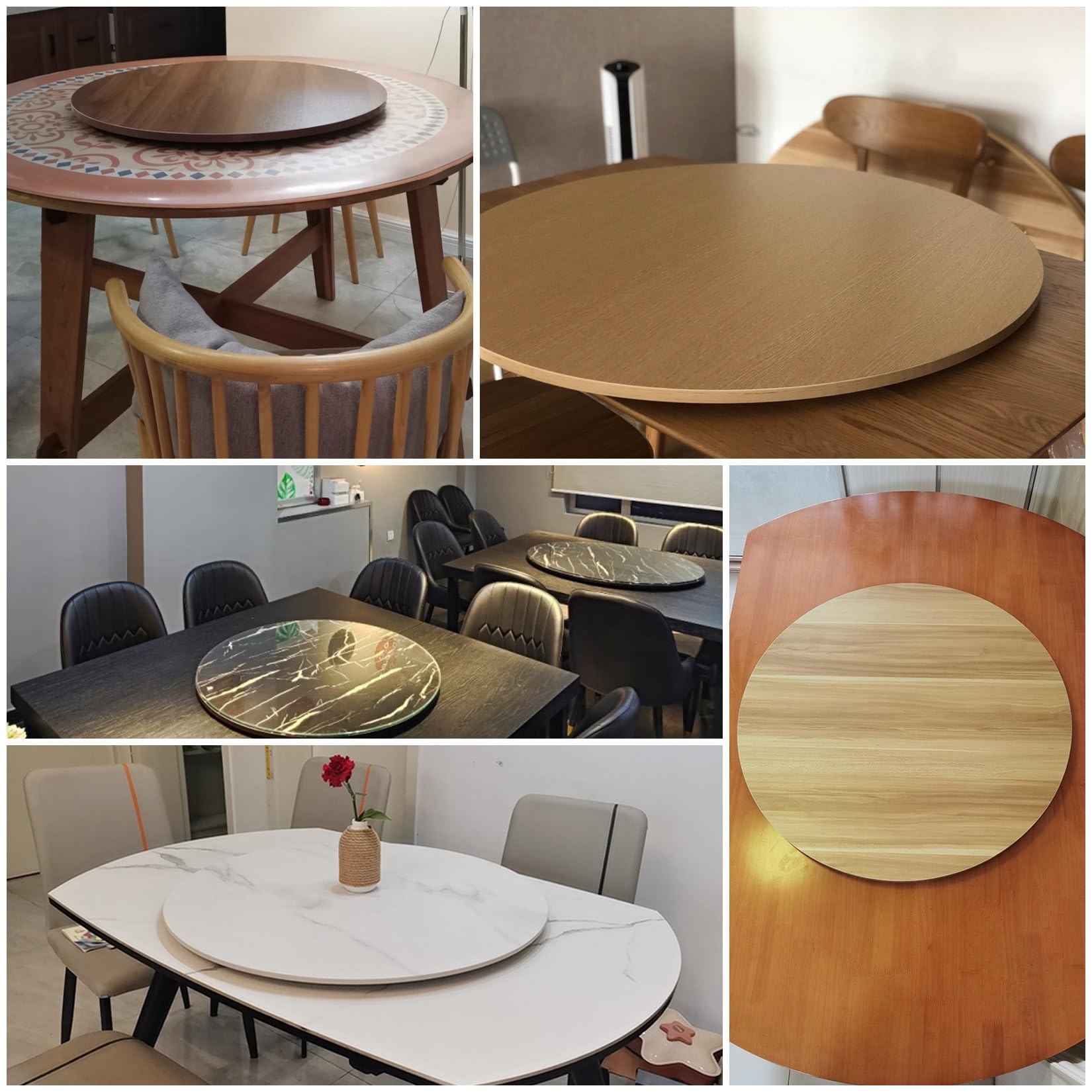 ESOYAWE Table À Manger Plateau De Service Ø 50-100 Cm Plateau Rotatif en Bois Rond, avec Base À Roulement Silencieux Grand Plateau Tournant Assiette De Service, pour Table À Manger De Cuisine