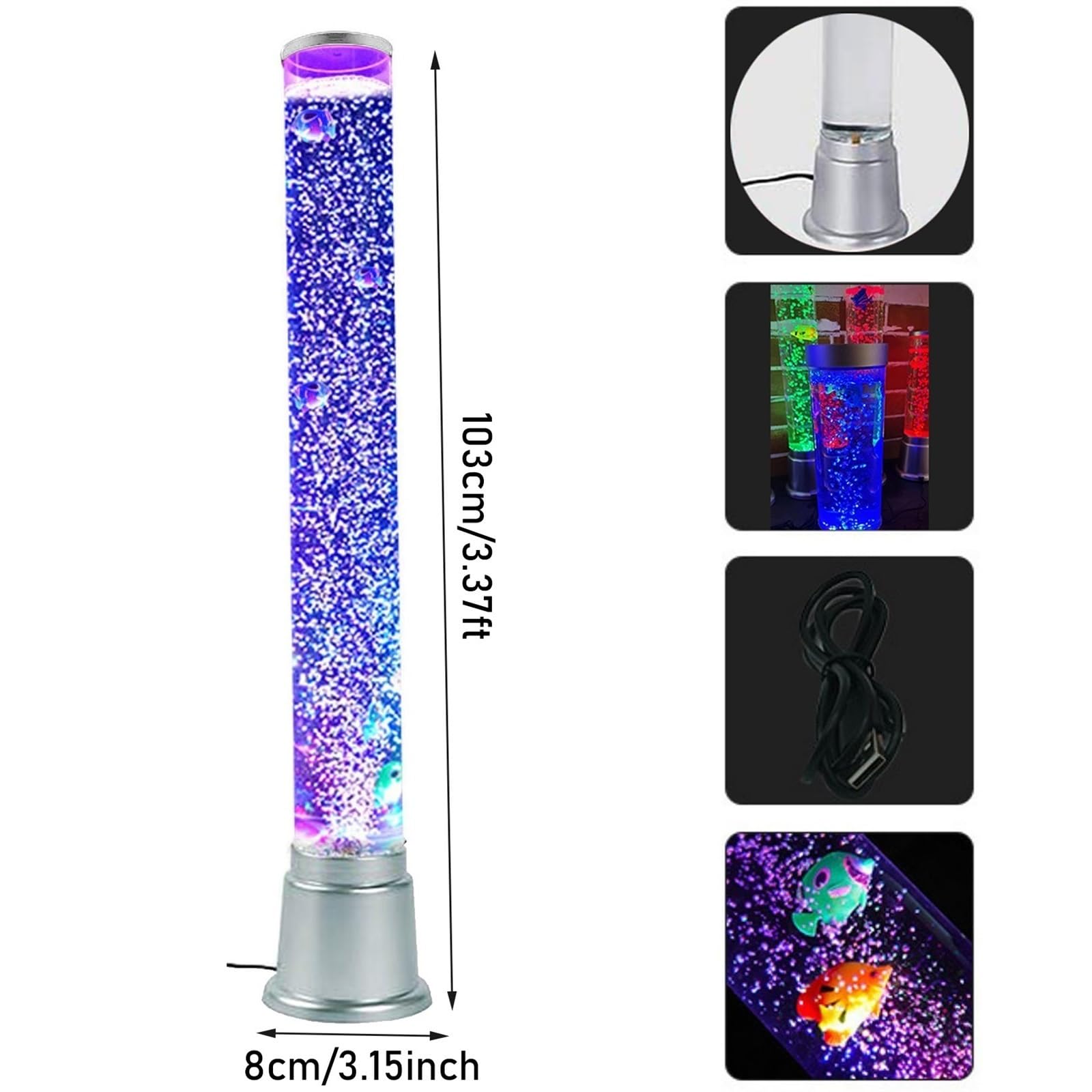 Lámpara de lava de pez burbuja, lámpara de burbuja LED sensorial, lámpara de acuario que cambia de color, pecera artificial con peces en movimiento, regalo for niños, adultos, TDAH y autismo