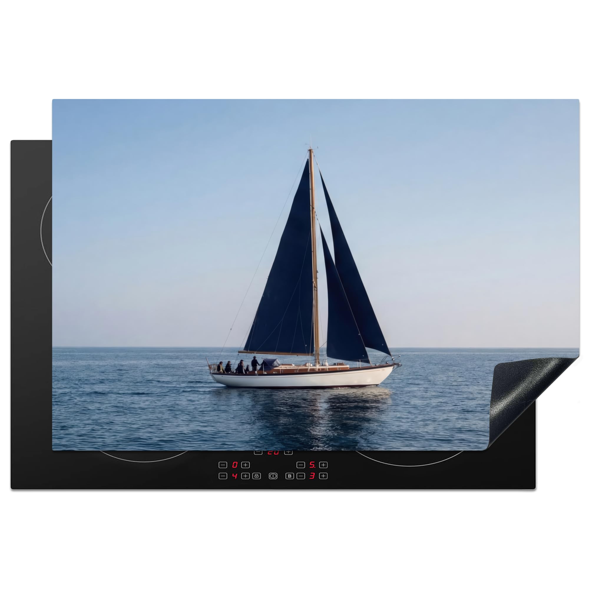 KitchenYeah© Induction Hob Protector Mat 20.1"x30.3" / 77x51 cm Stove Cap Top Cover Kitchen Cooker Covers for Electric Hobs Vinyl Sailboat - Sea - Blue