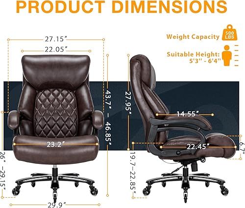 Miniatura 2 de Silla de oficina grande y alta para personas pesadas, respaldo alto de 500 libras, extra ancha, resistente, silla de oficina ejecutiva, cómoda para